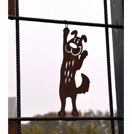Skylt till armeringsj�rn Kl�ttrande hund Lind Decoration